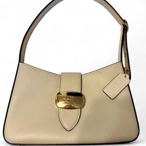 Coach Beige Leather Shoulder Bag with Gold Accents
